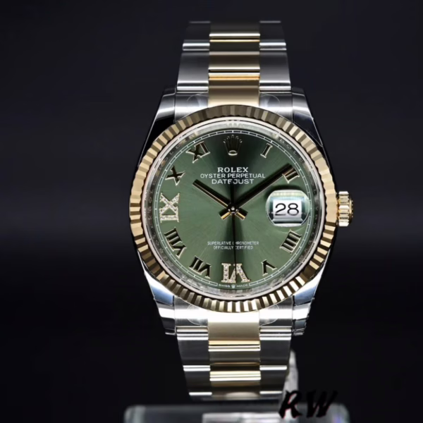 Rolex Datejust 126233 Olive Green Dial Yellow Gold and Oystersteel 36MM Unisex Replica Watch - Image 4