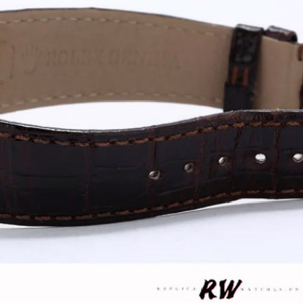 Rolex Cellini Dual Time 50529 Black Dial Brown Leather Strap 39mm Mens Replica Watch - Image 6