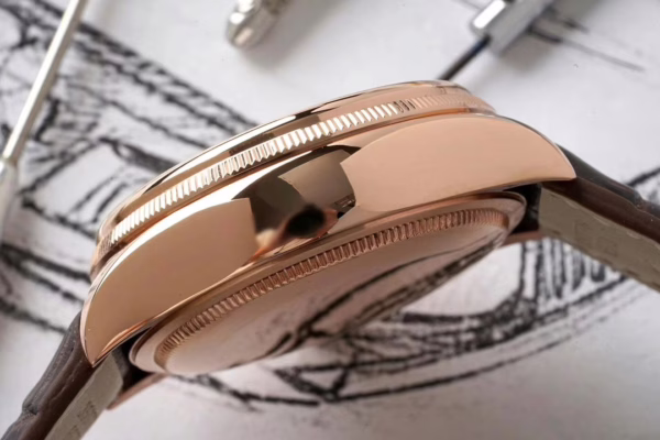 Rolex Cellini Dual Time 50525 Silver Dial Brown Leather Strap 39mm Mens Replica Watch - Image 8