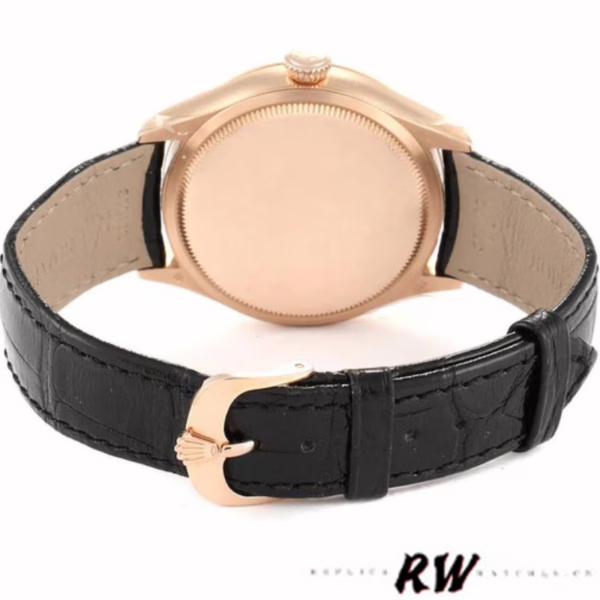Rolex Cellini Dual Time 50525 Black Dial Black Leather Strap 39mm Mens Replica Watch - Image 6