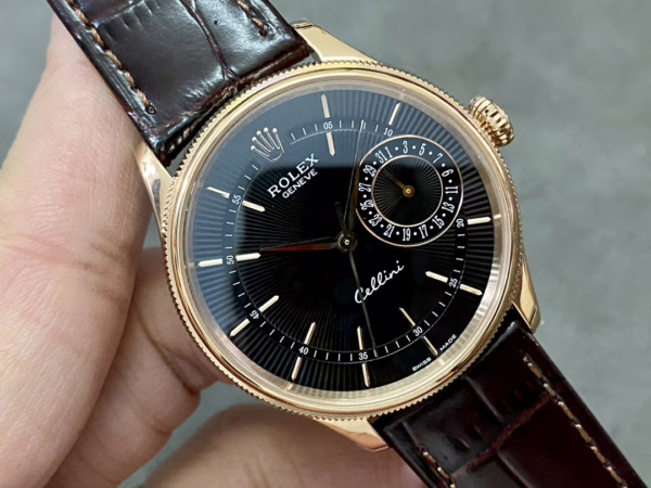 Rolex Cellini Date 50515 Brown Leather Black Index Dial 39mm Mens Replica Watch - Image 3