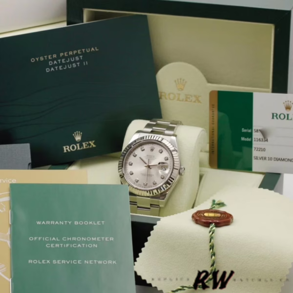 Rolex Datejust II 116334 Silver Diamond Dial 41mm Mens Replica Watch - Image 14