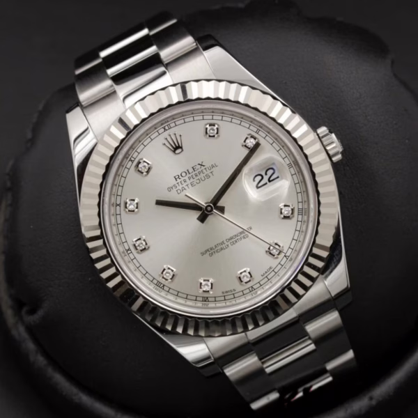Rolex Datejust II 116334 Silver Diamond Dial 41mm Mens Replica Watch - Image 11