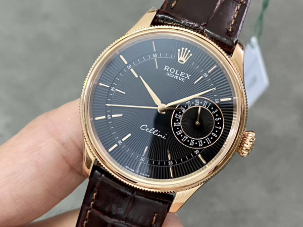 Rolex Cellini Date 50515 Brown Leather Black Index Dial 39mm Mens Replica Watch - Image 5