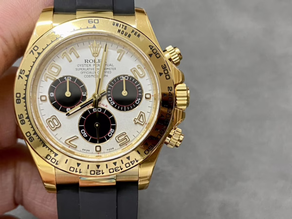 Rolex Daytona 116528 White Arabic Dial Yellow Gold 40mm Mens Replica Watch - Image 4