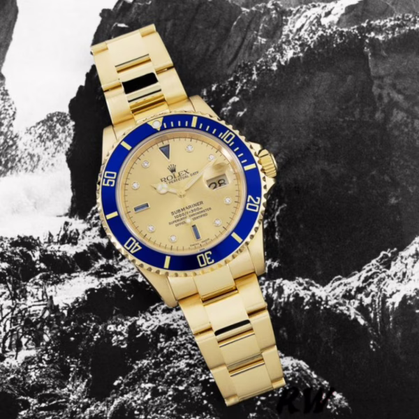 Rolex Submariner 16618 Yellow Gold Champagne Dial 40mm Mens Replica Watch - Image 8