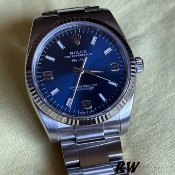 Rolex Oyster Perpetual Air-King 114234 Blue Dial fluted white gold bezel 34MM Unisex replica watch - Image 2