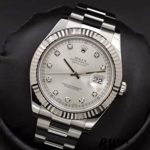 Rolex Datejust II 116334 Silver Diamond Dial 41mm Mens Replica Watch - Image 10