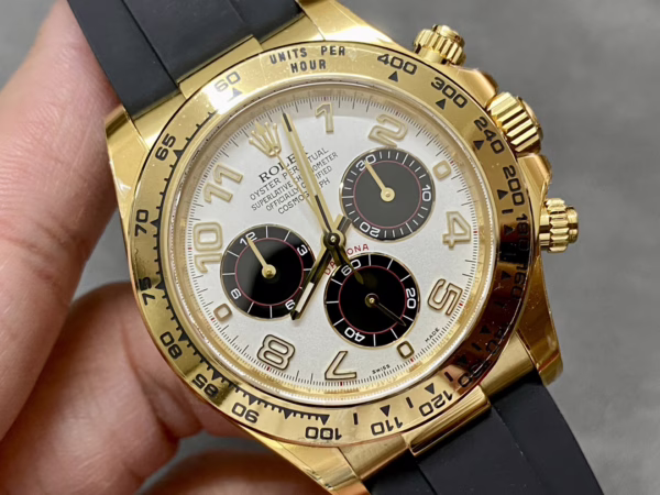 Rolex Daytona 116528 White Arabic Dial Yellow Gold 40mm Mens Replica Watch - Image 3