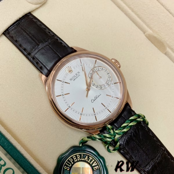 Rolex Cellini Date 50515 Rose Gold Silver Guilloche Index Dial 39mm Mens Replica Watch - Image 4