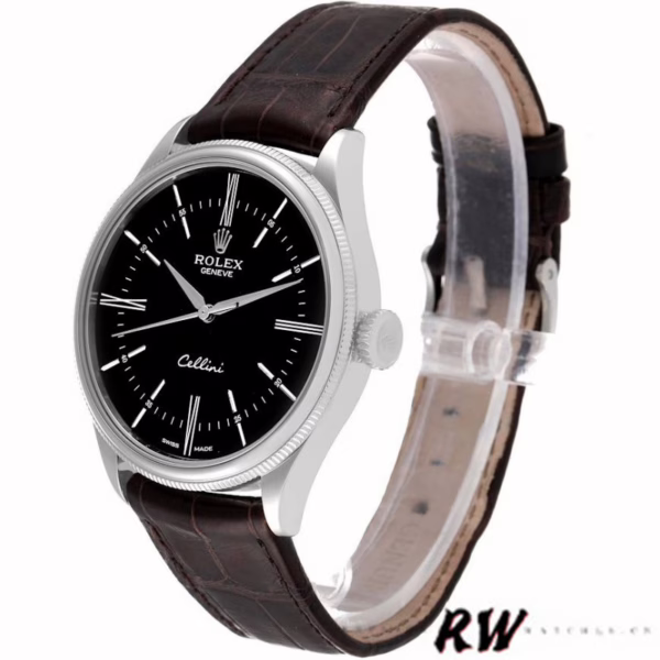 Rolex Cellini Time 50509 Brown Leather Strap Black Dial 39mm Mens Replica Watch - Image 5