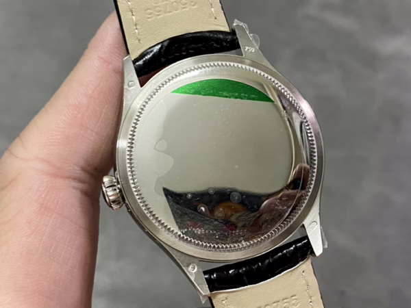 Rolex Cellini Dual Time 50529 Silver Sunburst Dial Black Leather Strap 39mm Mens Replica Watch - Image 6