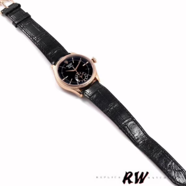 Rolex Cellini Dual Time 50525 Black Dial Black Leather Strap 39mm Mens Replica Watch - Image 5