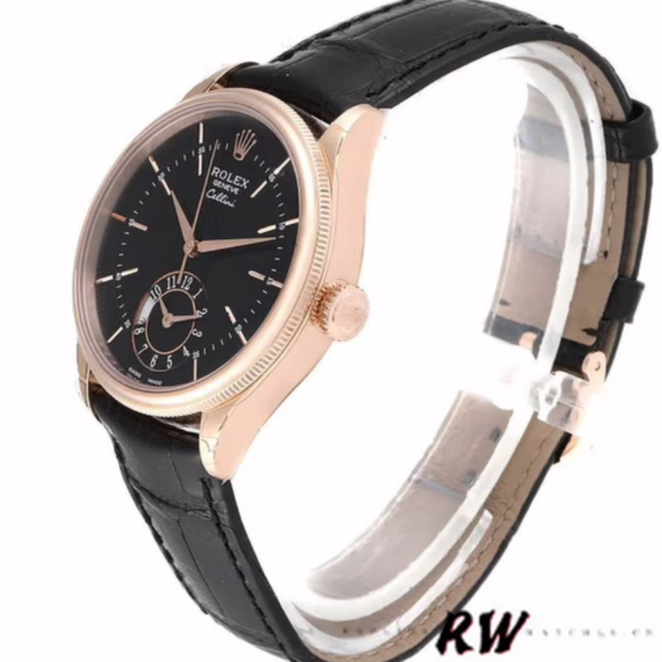 Rolex Cellini Dual Time 50525 Black Dial Black Leather Strap 39mm Mens Replica Watch - Image 3