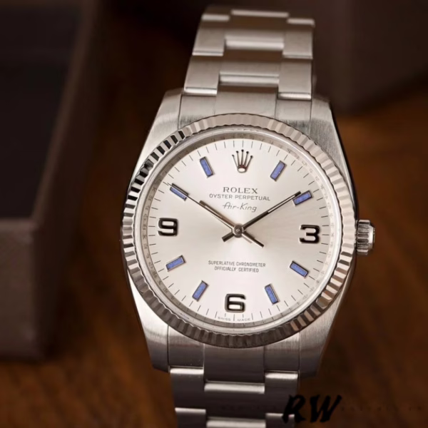 Rolex Oyster Perpetual Air-King 114234 Blue Hour Markers Silver Dial 34mm Unisex replica watch - Image 5