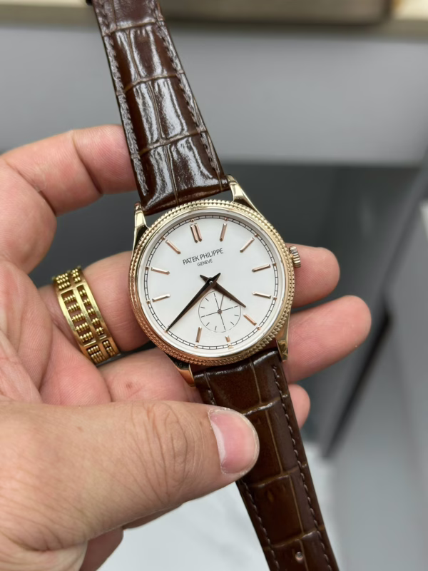 Patek Philippe Calatrava Small Seconds White Dial Leather Strap 6119R 001 Watch - Image 5