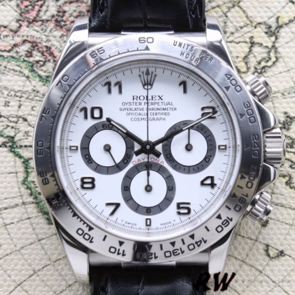 Rolex Daytona 16519 White Dial Black Leather strap 40mm Mens Replica Watch - Image 3
