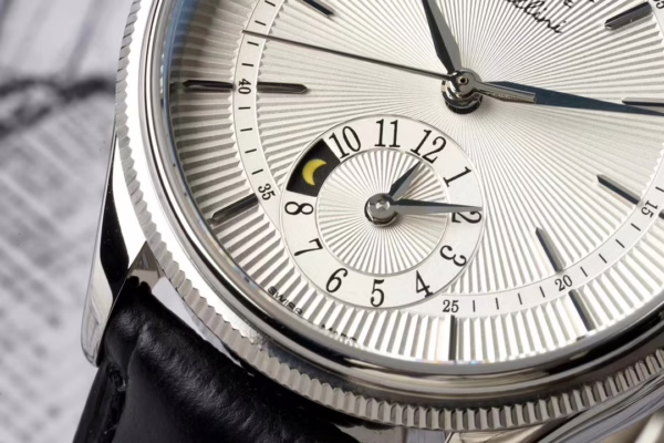 Rolex Cellini Dual Time 50529 Silver Sunburst Dial Brown Leather Strap 39mm Mens Replica Watch - Image 2