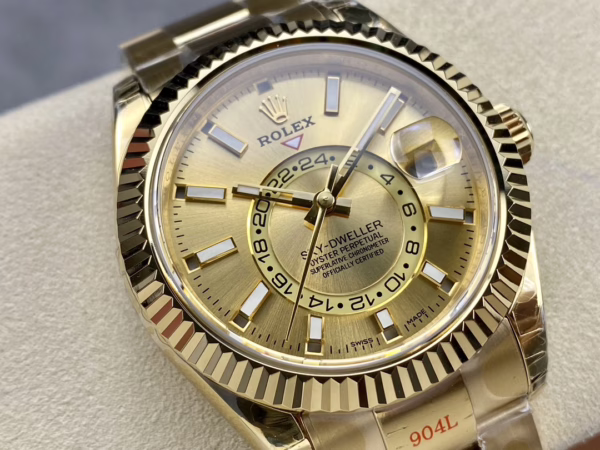 Rolex Sky Dweller 42mm Yellow Gold Champagne Dial m336938 0001 Men's Replica Watch - Image 4