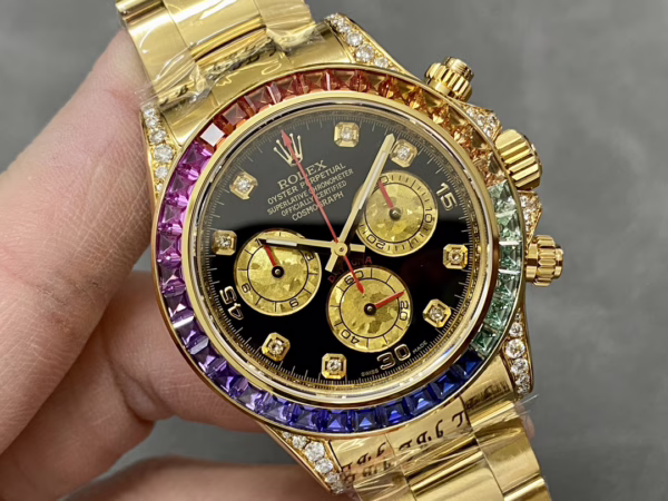 Rolex Daytona 116598 Yellow Gold Black Diamond Dial 40MM Mens Replica Watch - Image 3