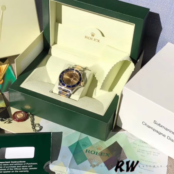Rolex Submariner Date 16613 Champagne Serti Dial 40mm Mens Replica Watch - Image 2