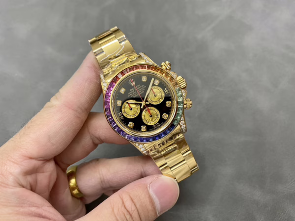 Rolex Daytona 116598 Yellow Gold Black Diamond Dial 40MM Mens Replica Watch - Image 9