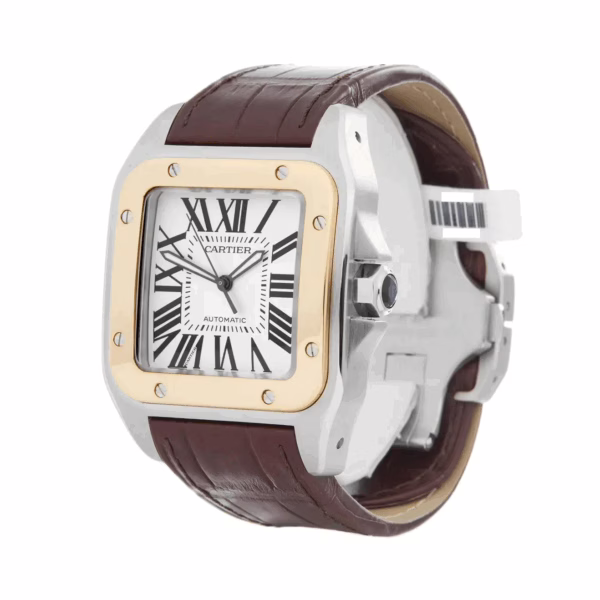 CARTIER SANTOS 100 WATCH BROWN STRAP - Image 2
