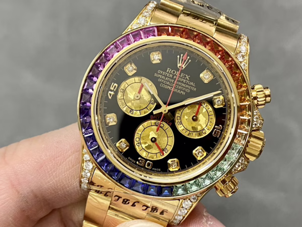 Rolex Daytona 116598 Yellow Gold Black Diamond Dial 40MM Mens Replica Watch - Image 4
