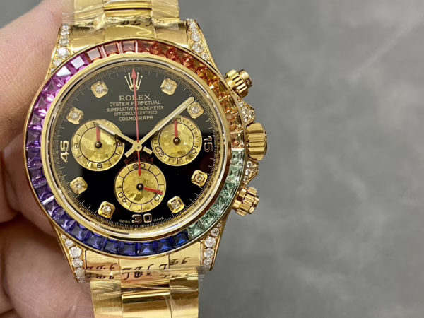 Rolex Daytona 116598 Yellow Gold Black Diamond Dial 40MM Mens Replica Watch - Image 2