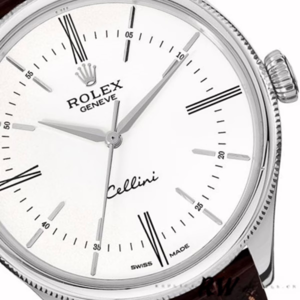 Rolex Cellini Time 50509 Brown Leather Strap White Dial 39mm Mens Replica Watch - Image 3